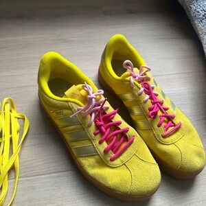 Adidas Women's Bright Yellow Sneakers with Pink Accents